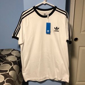 White Adidas 3 Stripe Tee | Size: L
